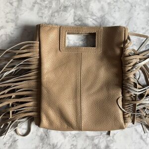 Fringed Tan Italian Leather Tote Bag